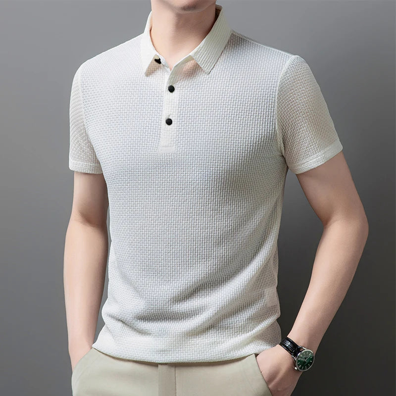 Men’s Business Casual Polo Shirt – Short Sleeve Solid Color Summer Top