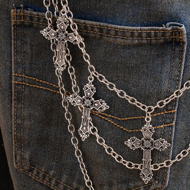 Punk Metal Pants Chain with Cross Pendant – Hip Hop Waist Accessory