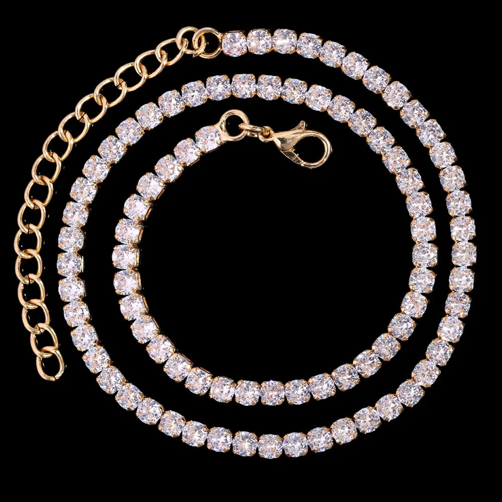 Gold Cuban Link Chain – 2-Row Rhinestone Prong Necklace for Men & Women