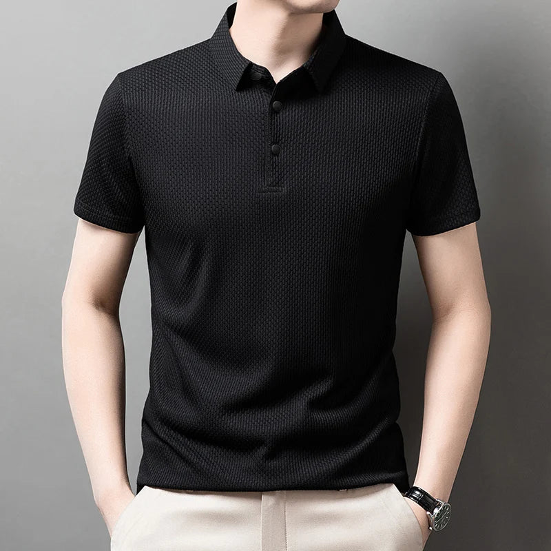 Men’s Business Casual Polo Shirt – Short Sleeve Solid Color Summer Top