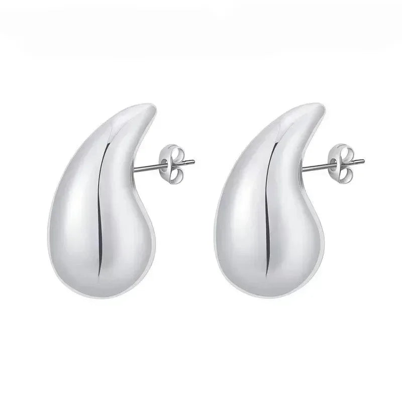 925 Sterling Silver 18K Gold Plated Chunky Dome Teardrop Earrings for Women