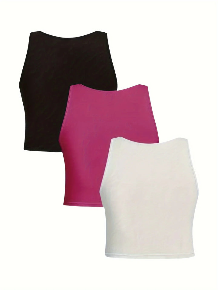 Plus Size Women’s Three-Piece Vest Set – Sleeveless Solid Color Casual Outfit