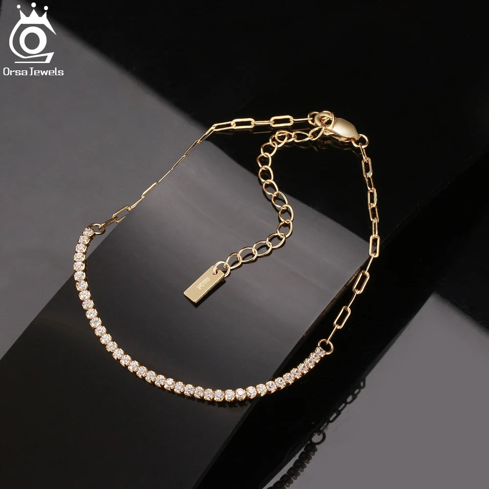 ORSA JEWELS 14K Gold Plated Paperclip Chains Tennis Bracelet