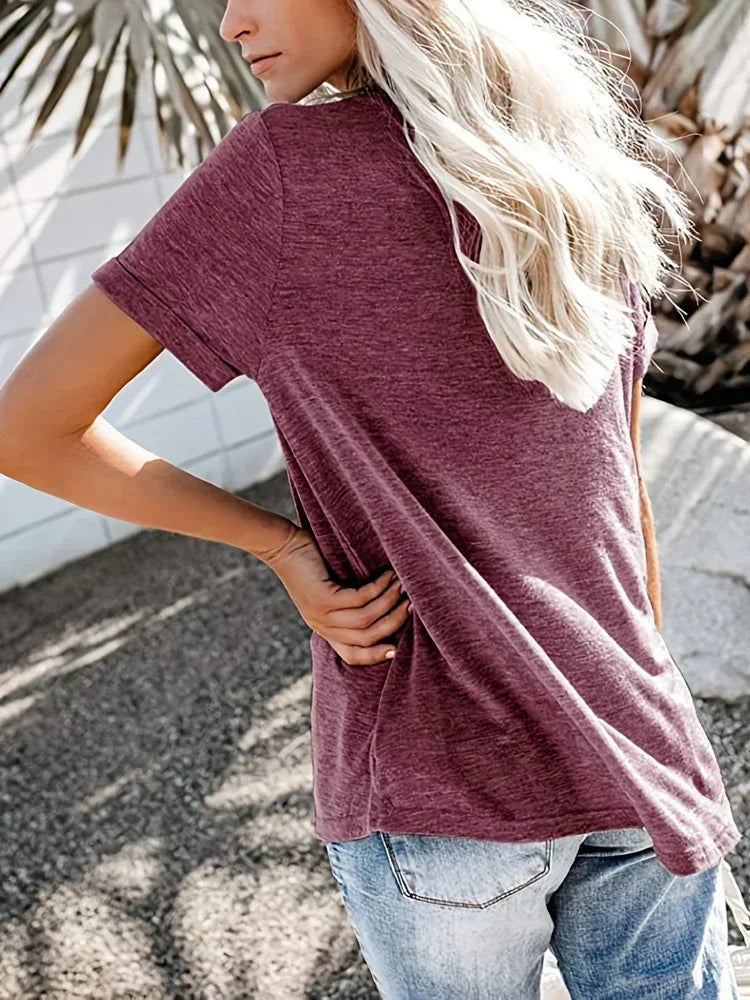 Plus Size V-Neck Pocket T-Shirt – Casual Loose Fit Short Sleeve Top