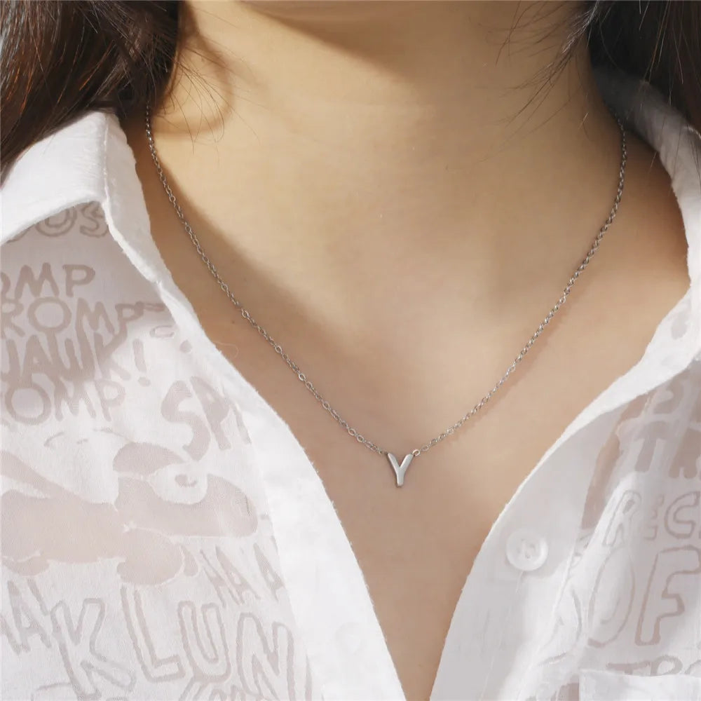 Minimalist Initial Necklace – A–Z Alphabet Stainless Steel Choker for Women