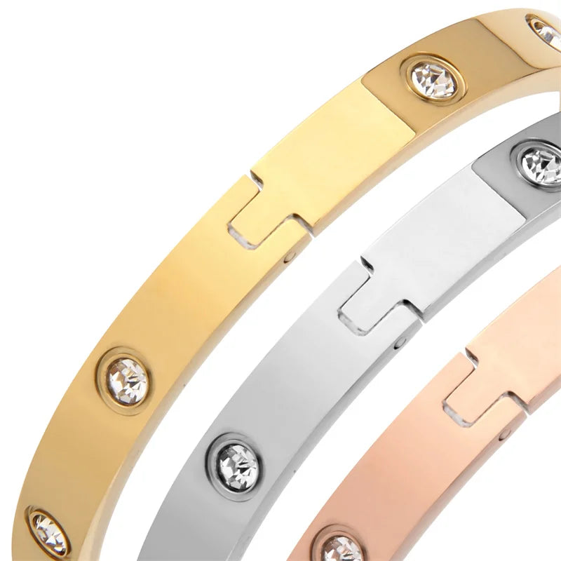 Stainless Steel Rhinestone Bangle Bracelet for Women