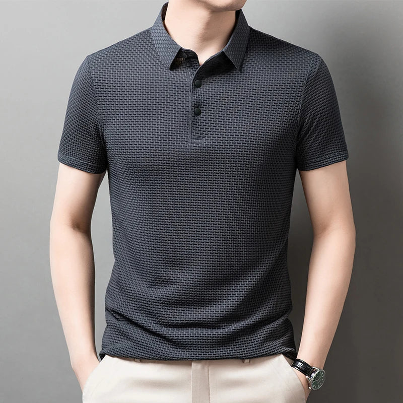 Men’s Business Casual Polo Shirt – Short Sleeve Solid Color Summer Top