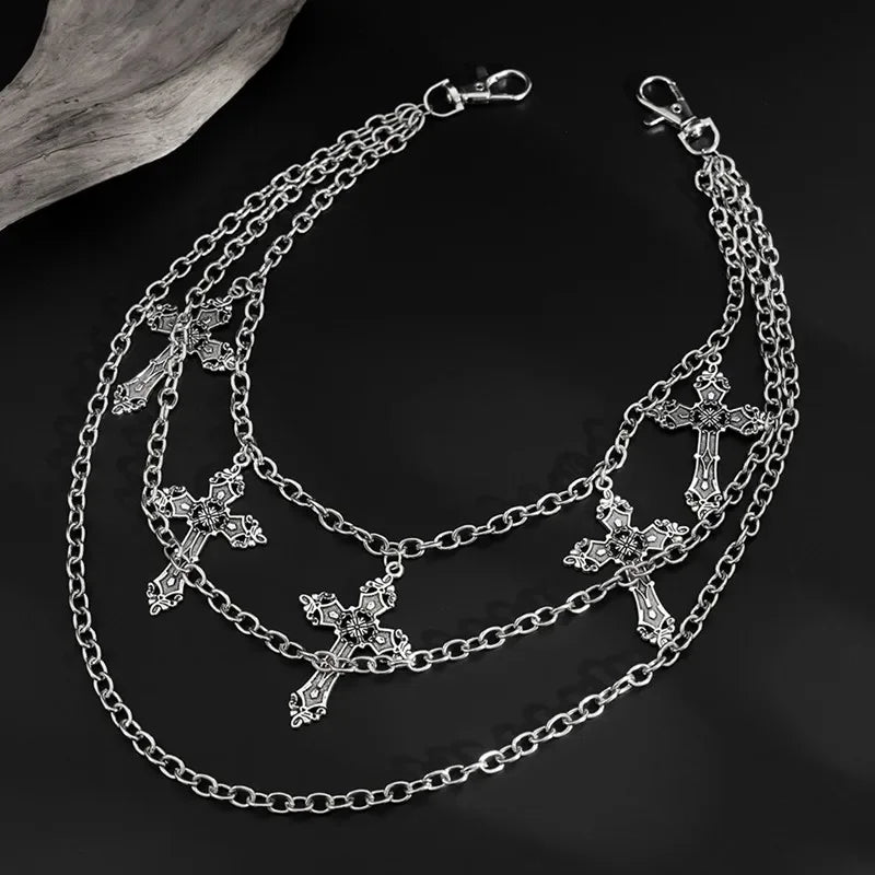 Punk Metal Pants Chain with Cross Pendant – Hip Hop Waist Accessory