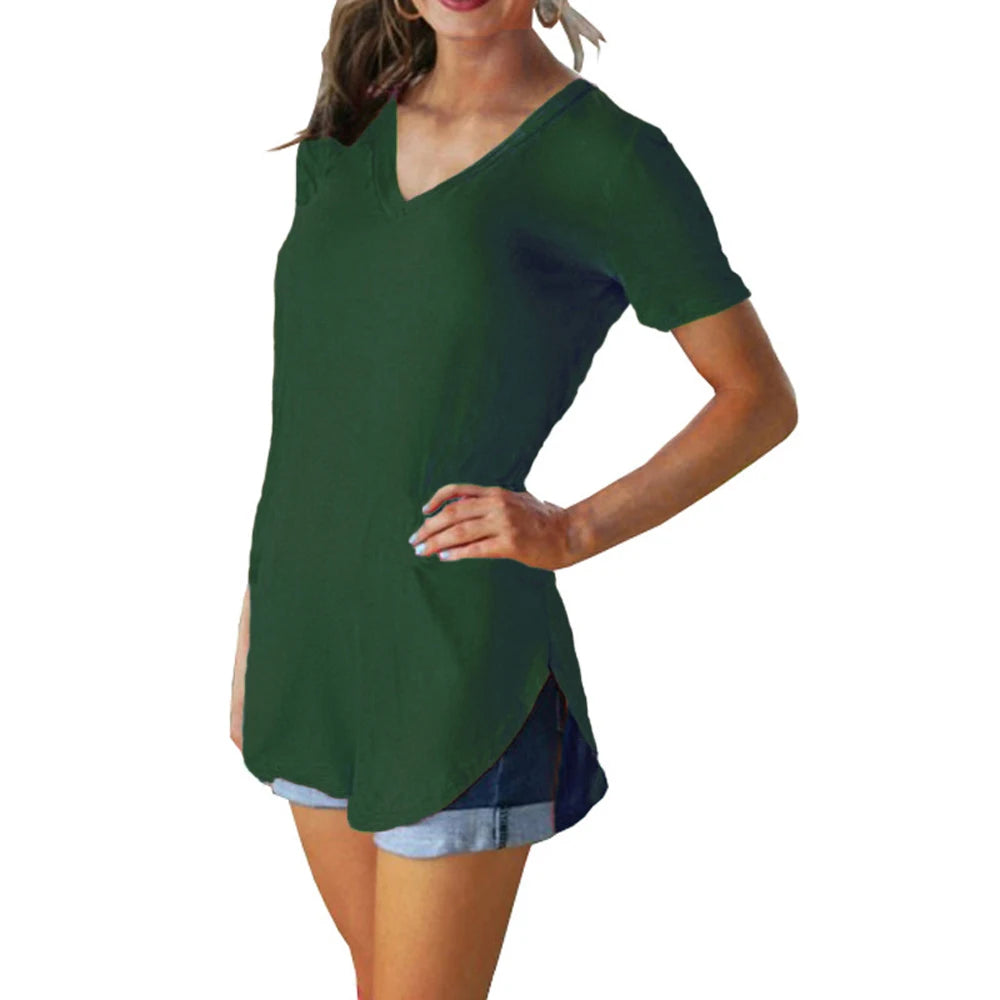 Women’s Summer Solid Color V-Neck Blouse