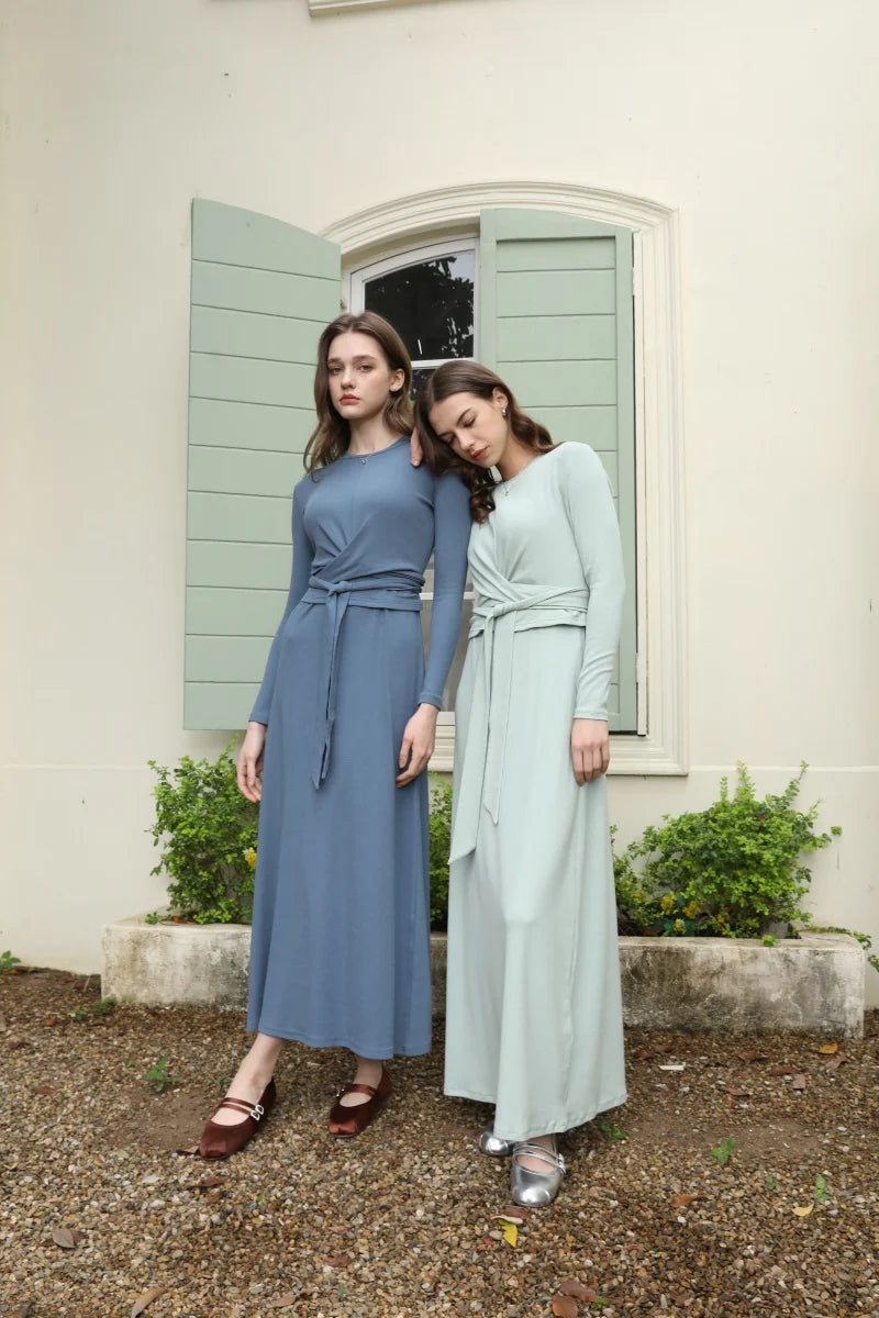 AS 2025 Summer Ribbed Wrap Top & A-Line Dress Set