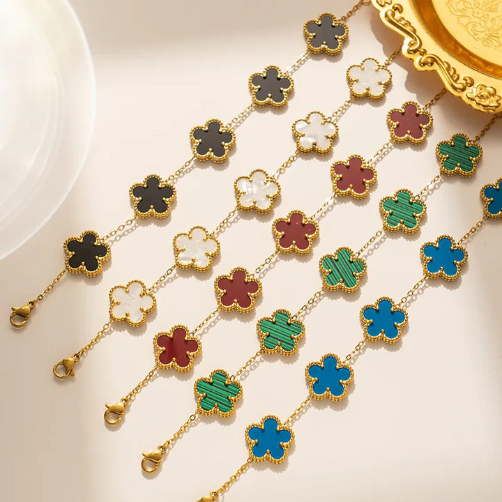 Classic Stainless Steel Five-Flower Bracelet for Women