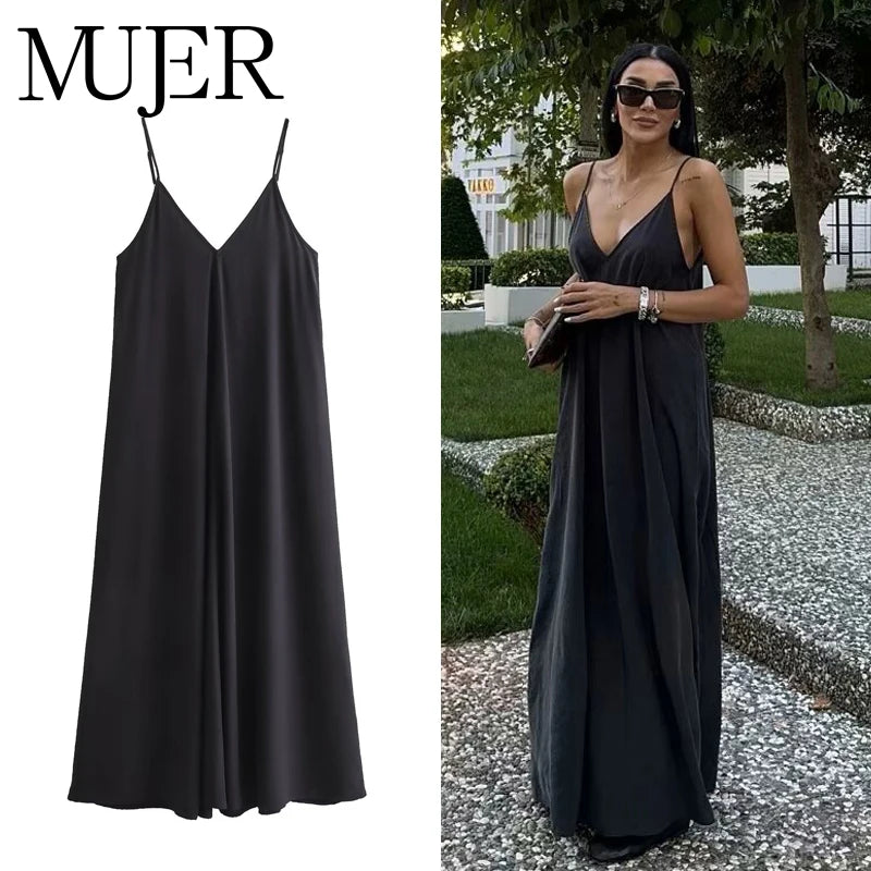 MUJER Women’s Black & Red Slip Long Dress