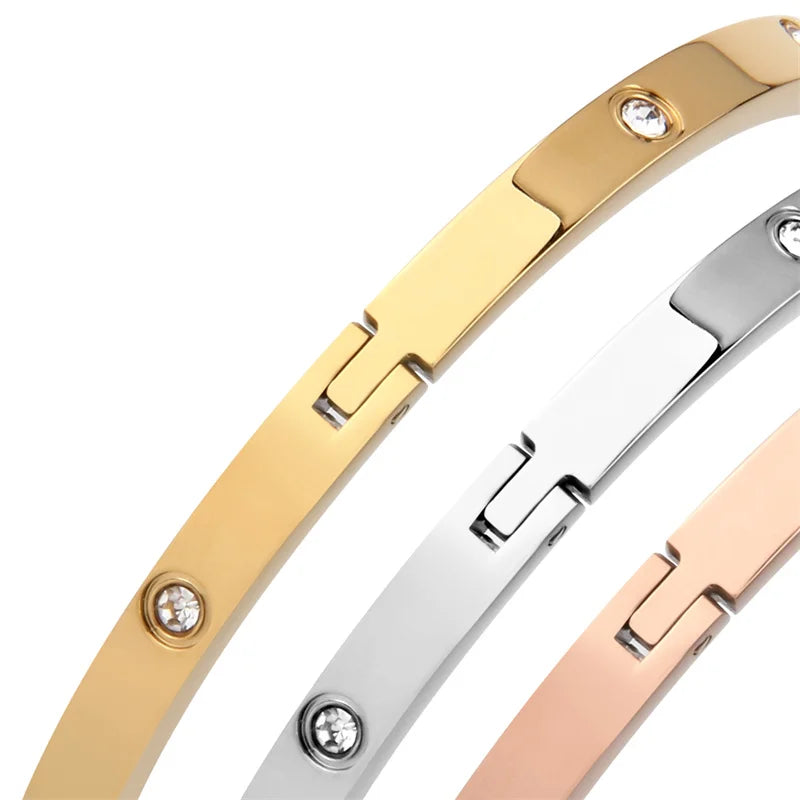 Stainless Steel Rhinestone Bangle Bracelet for Women