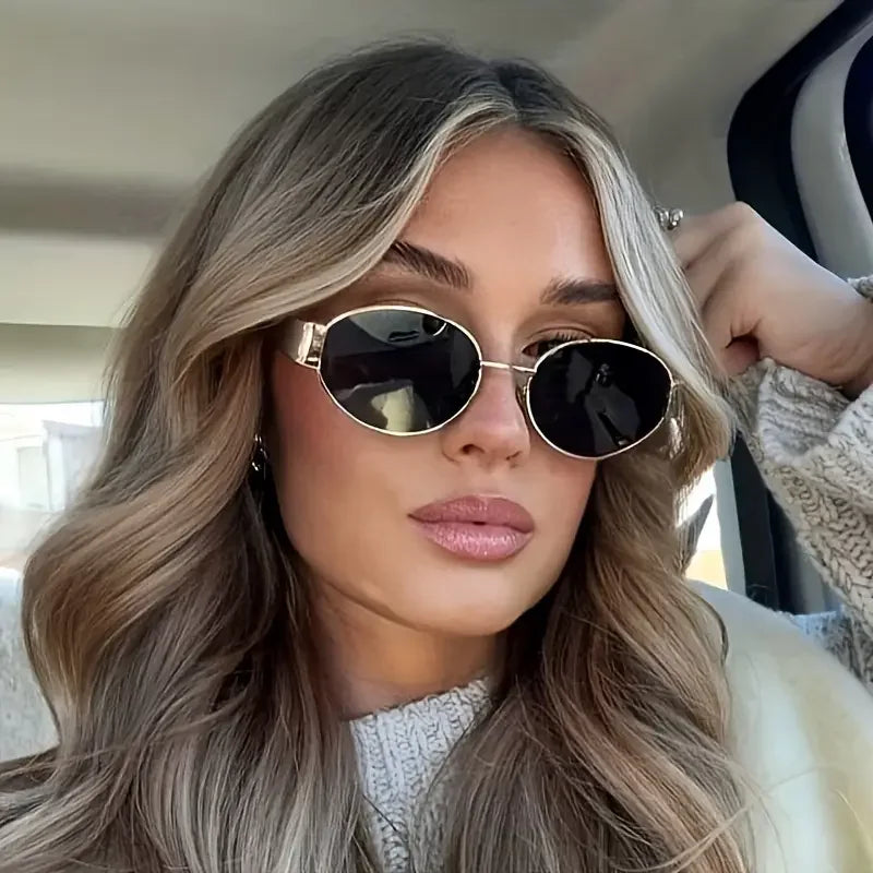 Retro Steampunk Oval Sunglasses for Women