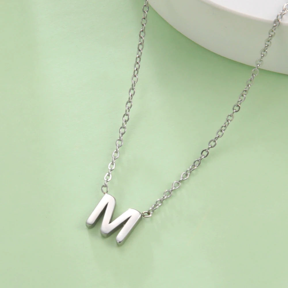 Minimalist Initial Necklace – A–Z Alphabet Stainless Steel Choker for Women