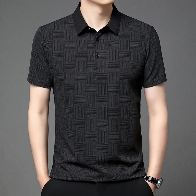 2024 Men’s Printed Polo Shirt – Business Casual Short Sleeve Top