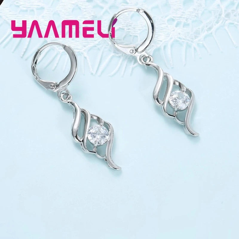Women’s Jewelry Set – Sterling Silver Charm Pendant Necklace & Hoop Earrings