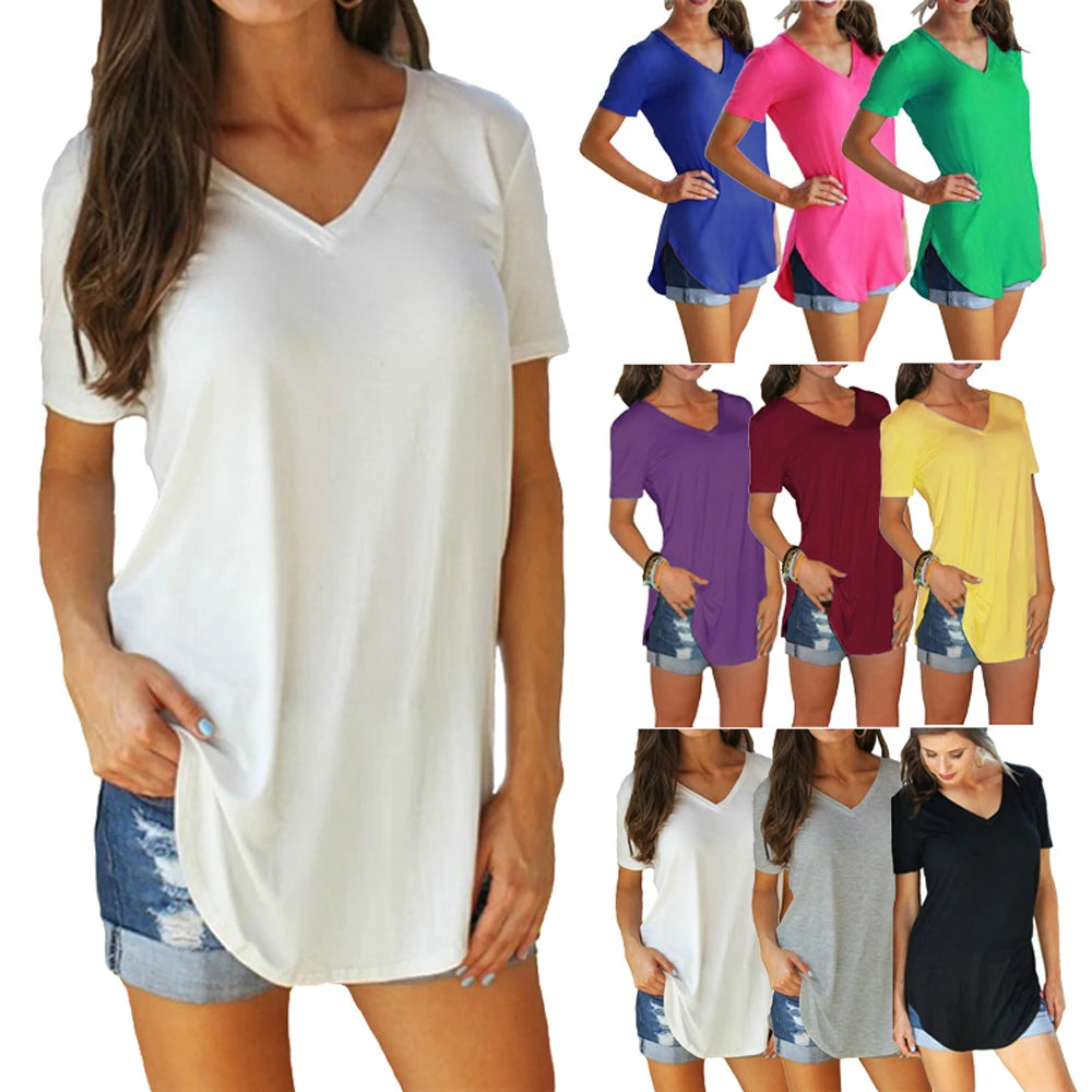 Women’s Summer Solid Color V-Neck Blouse
