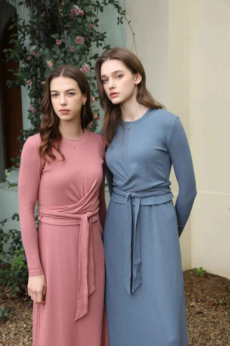 AS 2025 Summer Ribbed Wrap Top & A-Line Dress Set