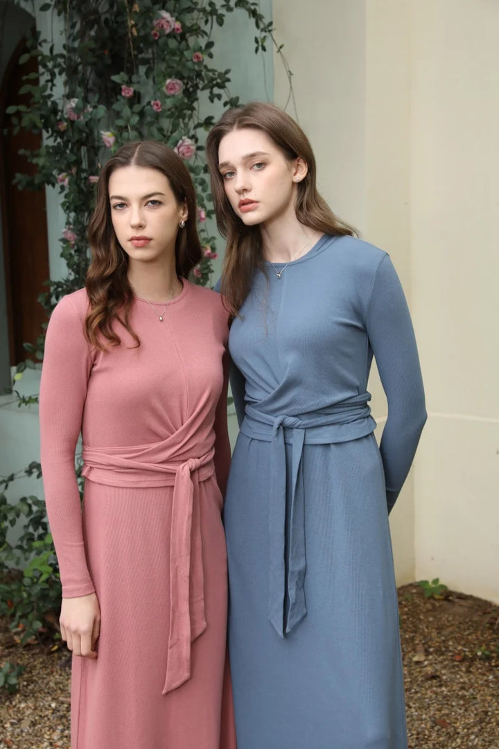 AS 2025 Summer Ribbed Wrap Top & A-Line Dress Set