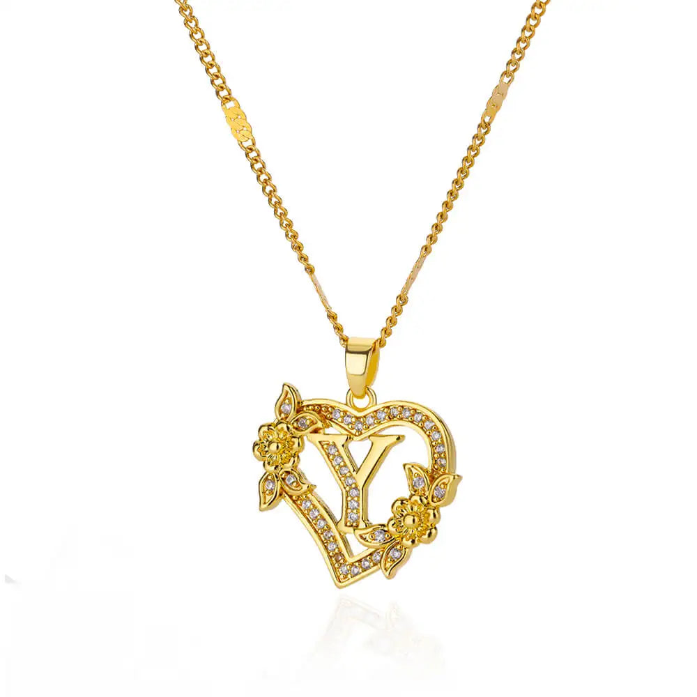Heart Initial Necklace – A–Z Alphabet Pendant in Gold Stainless Steel