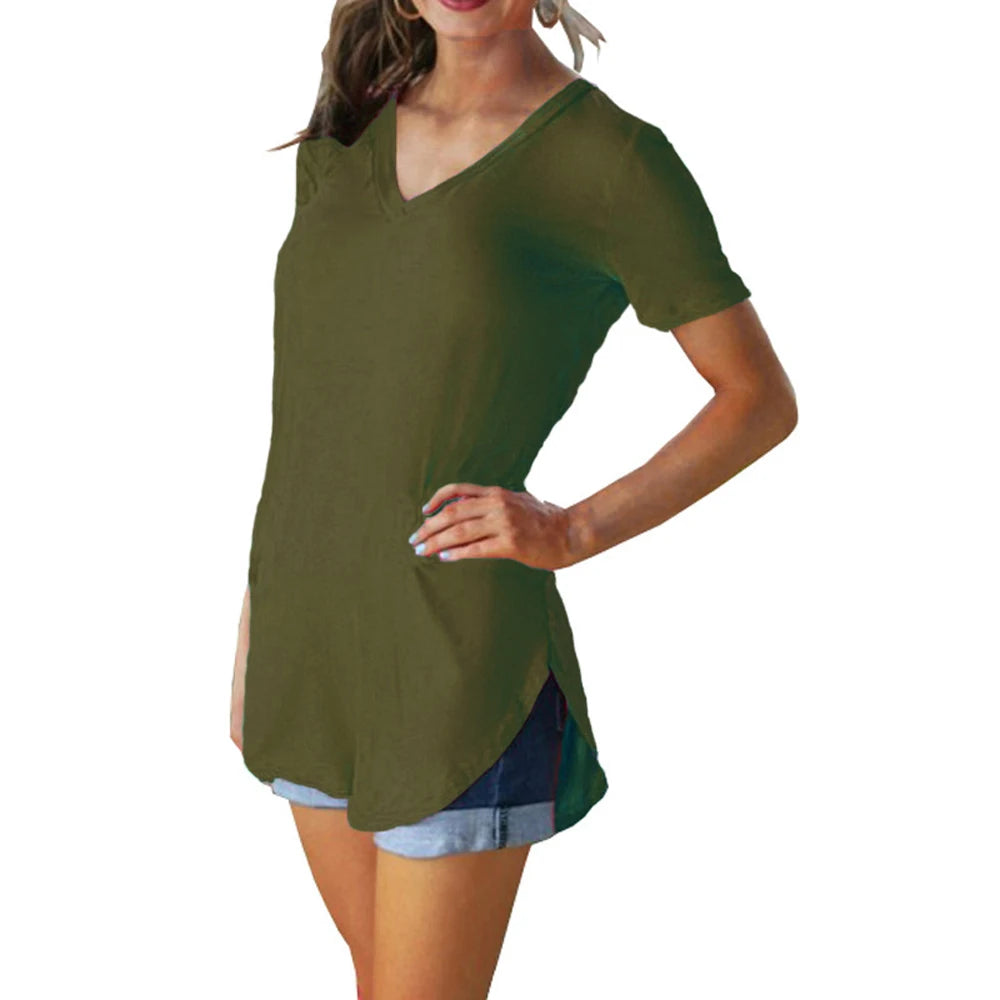Women’s Summer Solid Color V-Neck Blouse