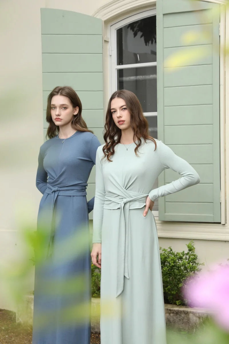 AS 2025 Summer Ribbed Wrap Top & A-Line Dress Set