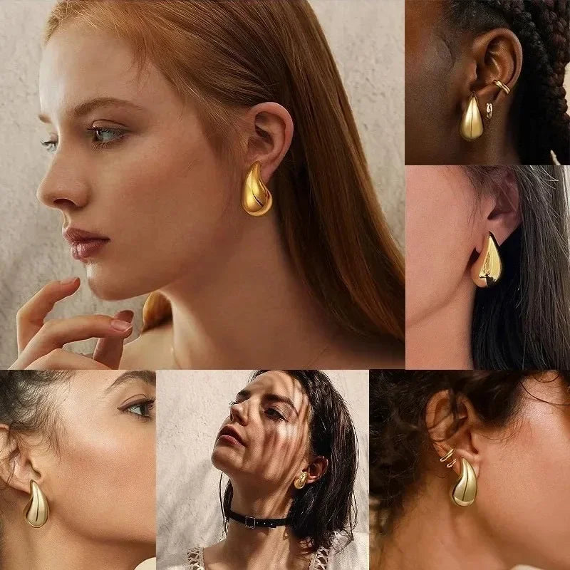 925 Sterling Silver 18K Gold Plated Chunky Dome Teardrop Earrings for Women