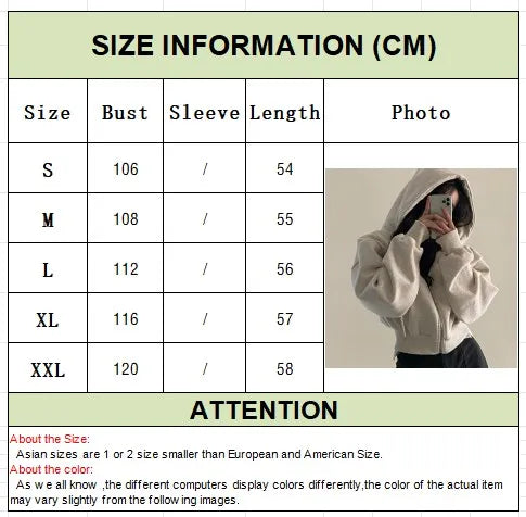 Women’s Zip Up Hoodie – Autumn Winter Casual Streetwear Crop Sweatshirt