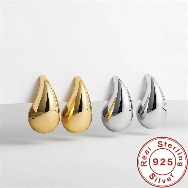 925 Sterling Silver 18K Gold Plated Chunky Dome Teardrop Earrings for Women