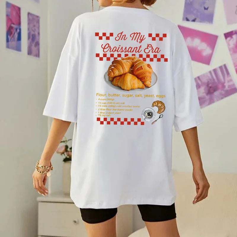 Plus Size Women’s Croissant & Coffee Back Print T-Shirt