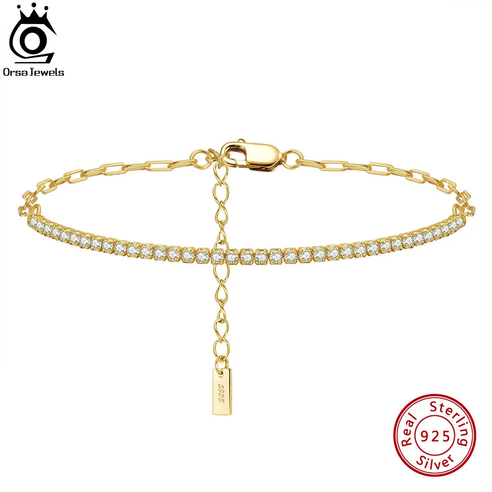 ORSA JEWELS 14K Gold Plated Paperclip Chains Tennis Bracelet