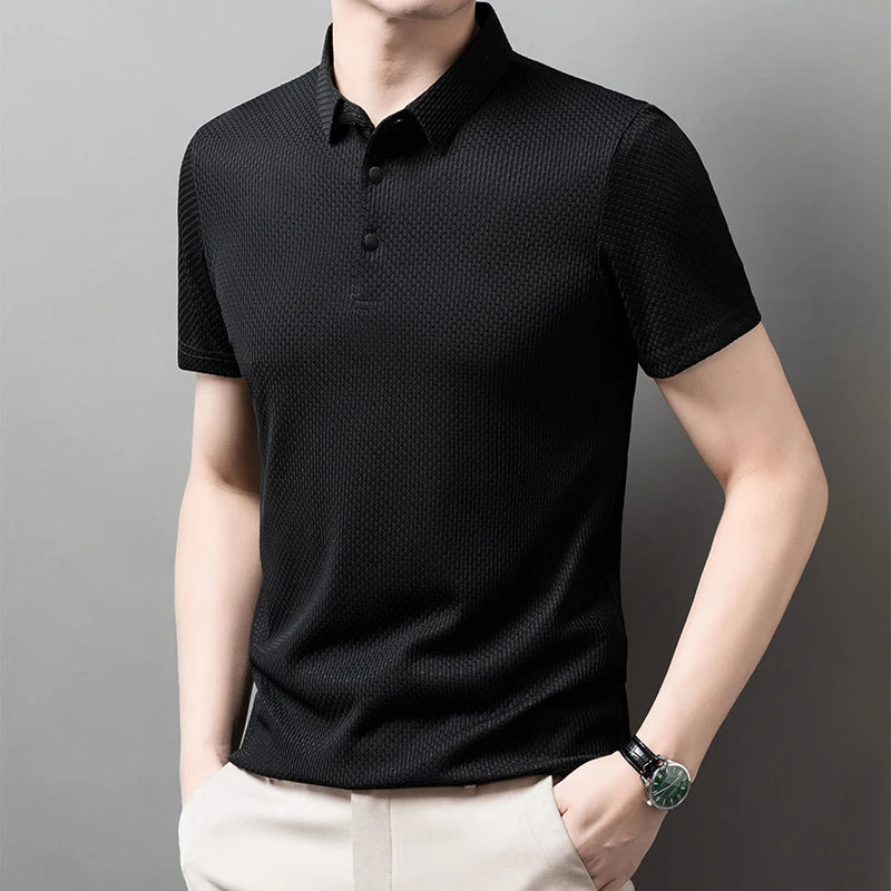 Men’s Business Casual Polo Shirt – Short Sleeve Solid Color Summer Top