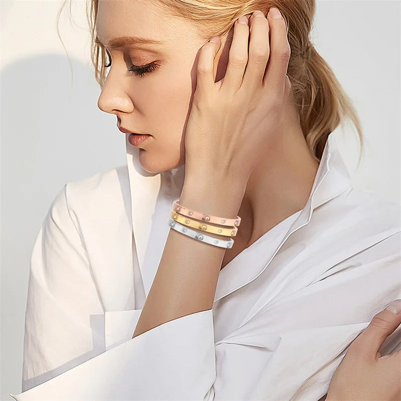 Stainless Steel Rhinestone Bangle Bracelet for Women