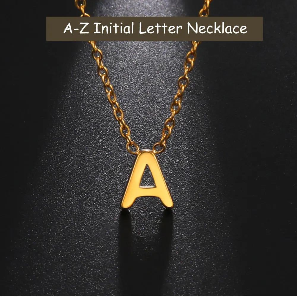 Minimalist Initial Necklace – A–Z Alphabet Stainless Steel Choker for Women