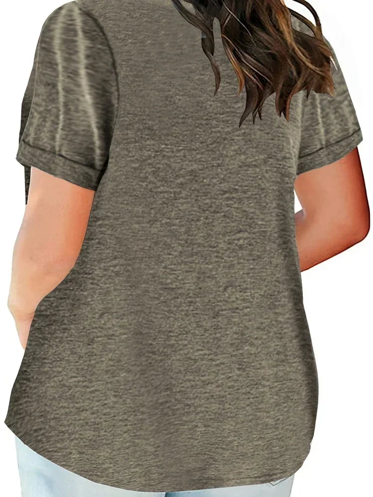 Plus Size V-Neck Pocket T-Shirt – Casual Loose Fit Short Sleeve Top