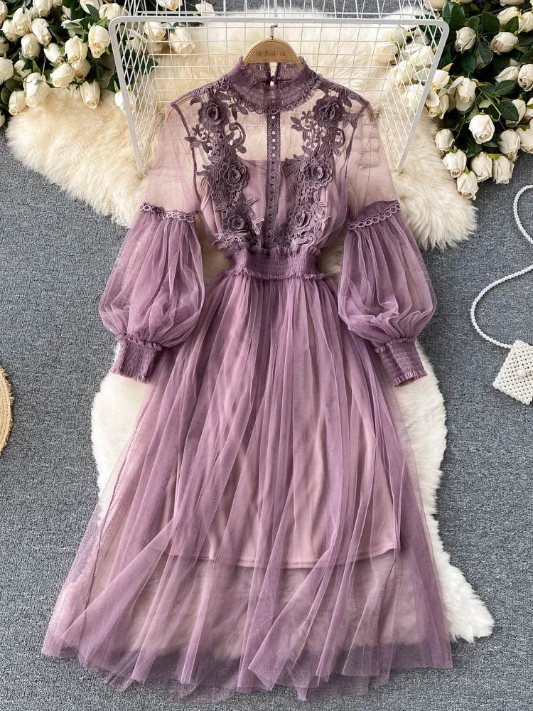 Elegant Mesh Flower Dress