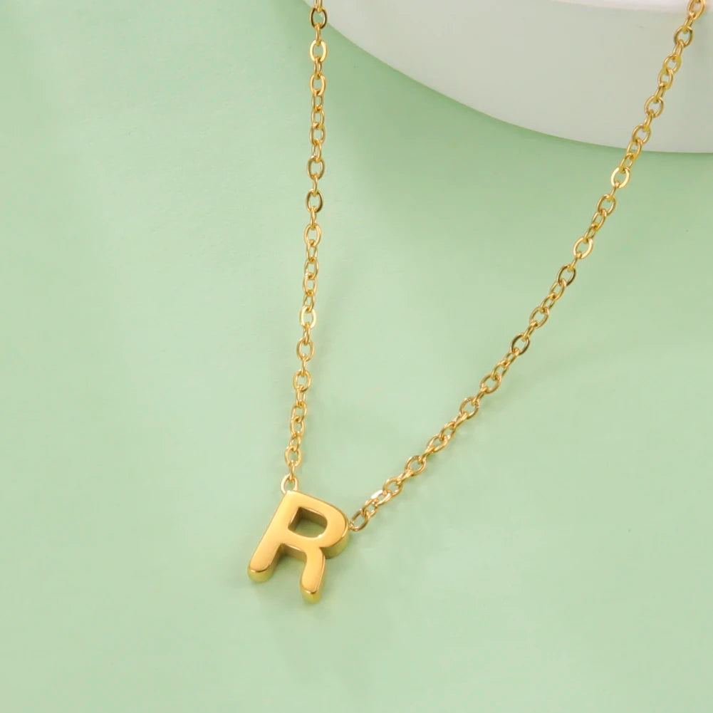 Minimalist Initial Necklace – A–Z Alphabet Stainless Steel Choker for Women
