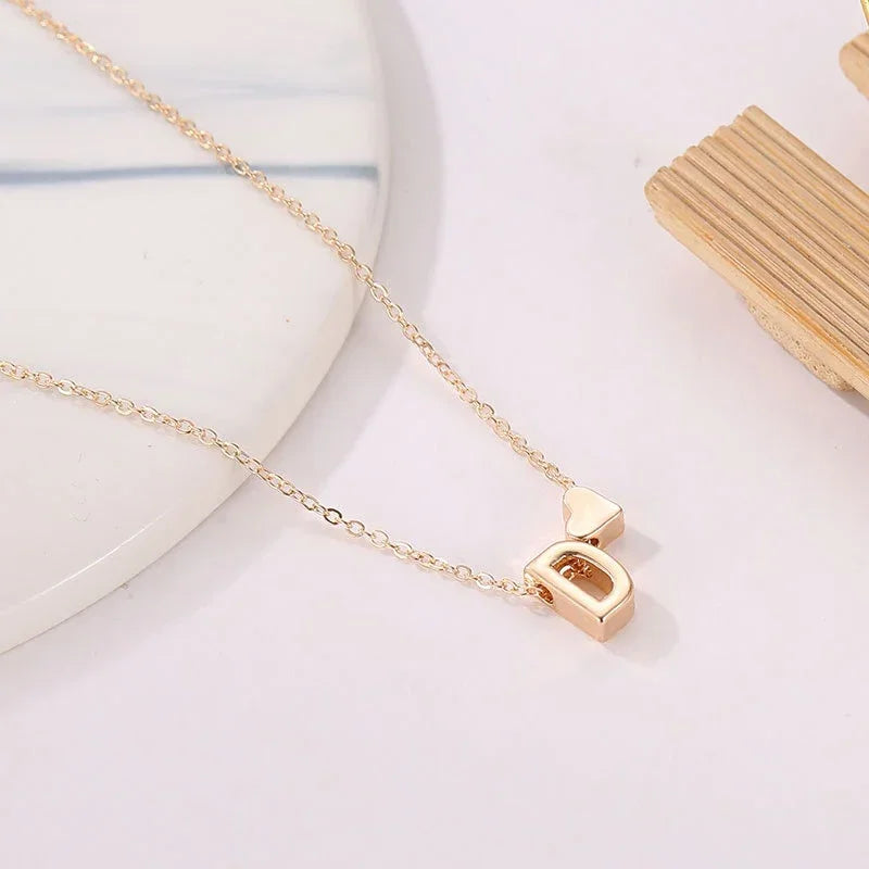 Dainty Initial Heart Necklace – Gold or Silver Letter Choker for Women
