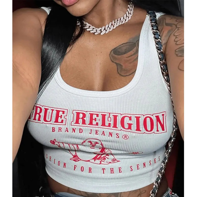 Women’s Y2K Cropped Tank Top – Sexy Graphic Print Streetwear Tee