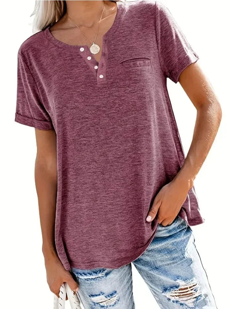 Plus Size V-Neck Pocket T-Shirt – Casual Loose Fit Short Sleeve Top