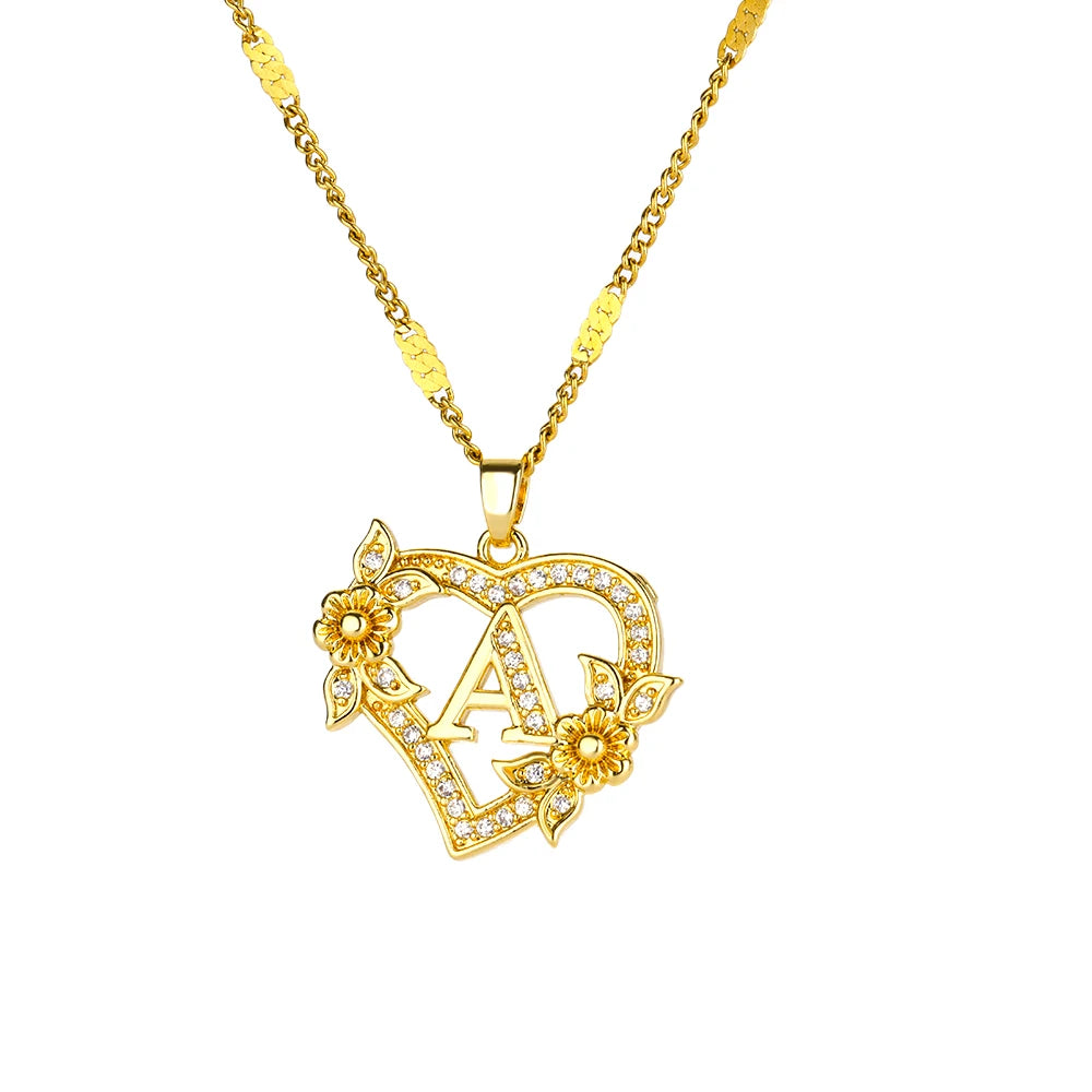 Heart Initial Necklace – A–Z Alphabet Pendant in Gold Stainless Steel