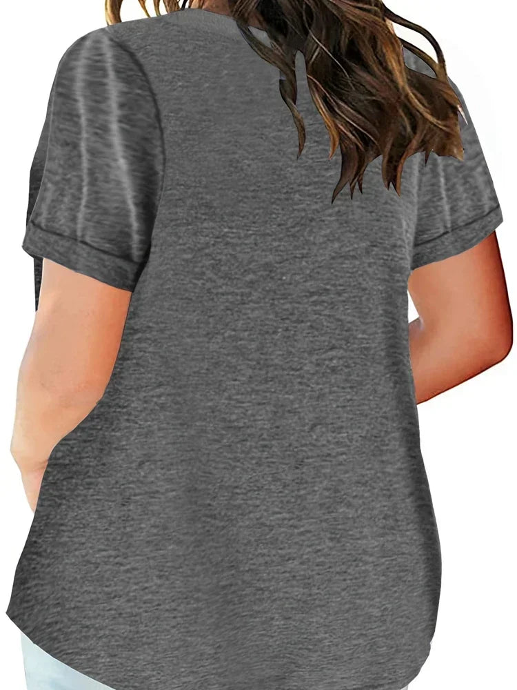 Plus Size V-Neck Pocket T-Shirt – Casual Loose Fit Short Sleeve Top