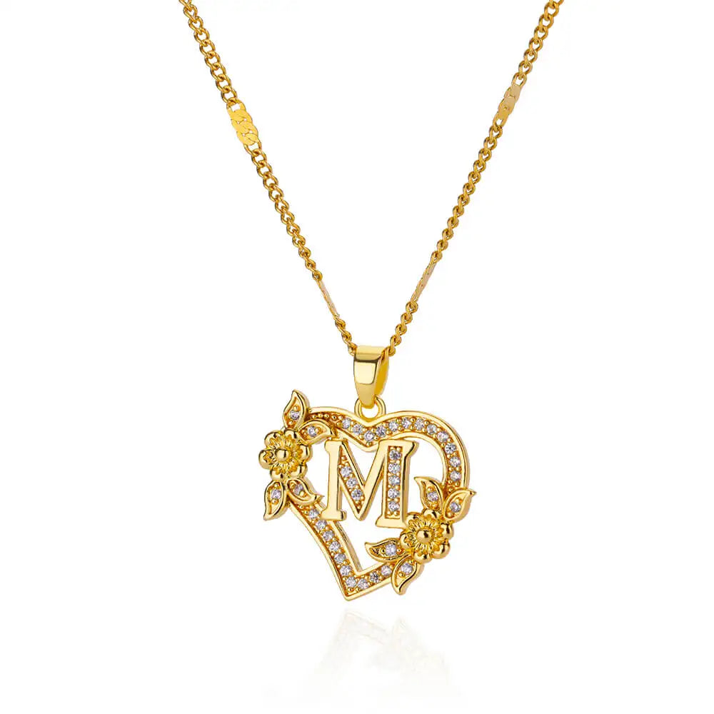 Heart Initial Necklace – A–Z Alphabet Pendant in Gold Stainless Steel