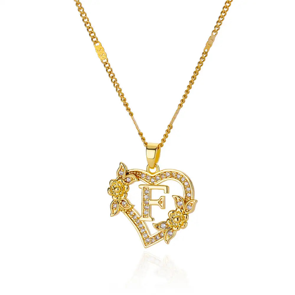 Heart Initial Necklace – A–Z Alphabet Pendant in Gold Stainless Steel