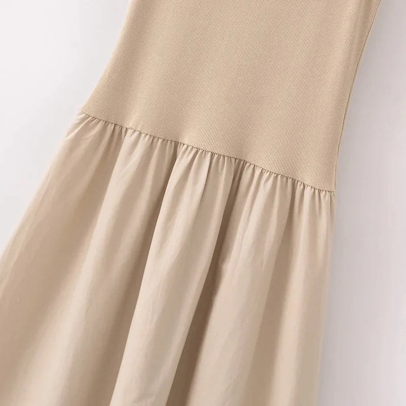 HXAO Khaki Elegant Long Dress