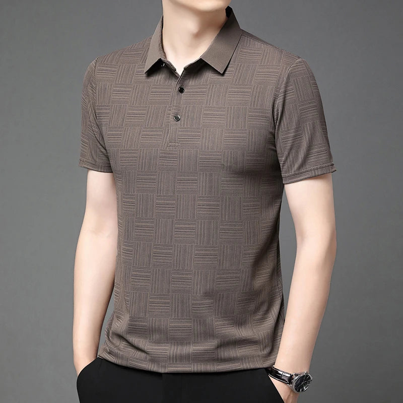 2024 Men’s Printed Polo Shirt – Business Casual Short Sleeve Top