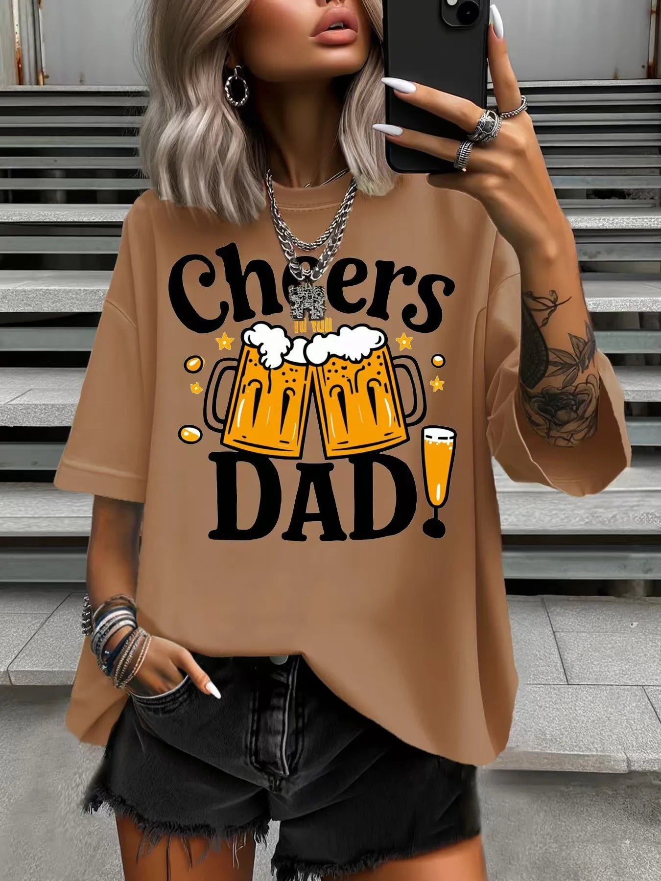 Plus Size Women’s “Cheers Dad” T-Shirt – Summer Casual Top